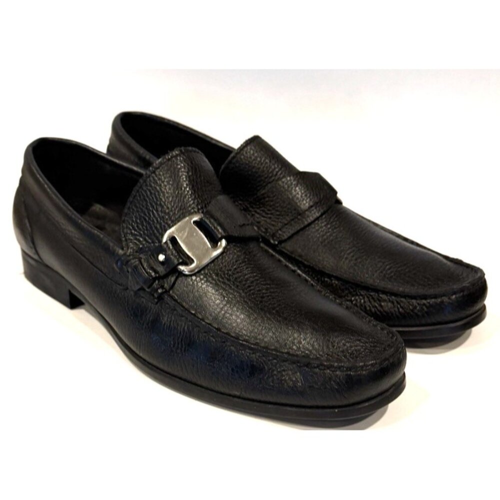 Sandro Moscoloni Men's Black Pebble Leather Palermo Loafer Slip On Loafer Size 9